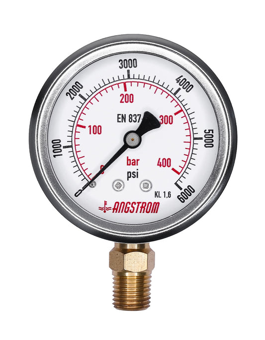 Angstrom pressure gauge 63mm, lower mount stainless steel case, 6000psi