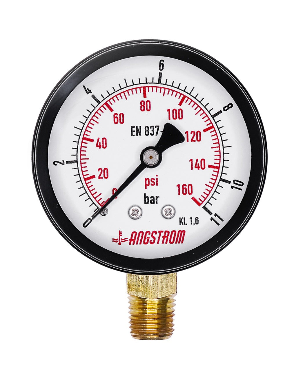 Angstrom black steel pressure gauge, dial 63mm, lower mount, 11bar