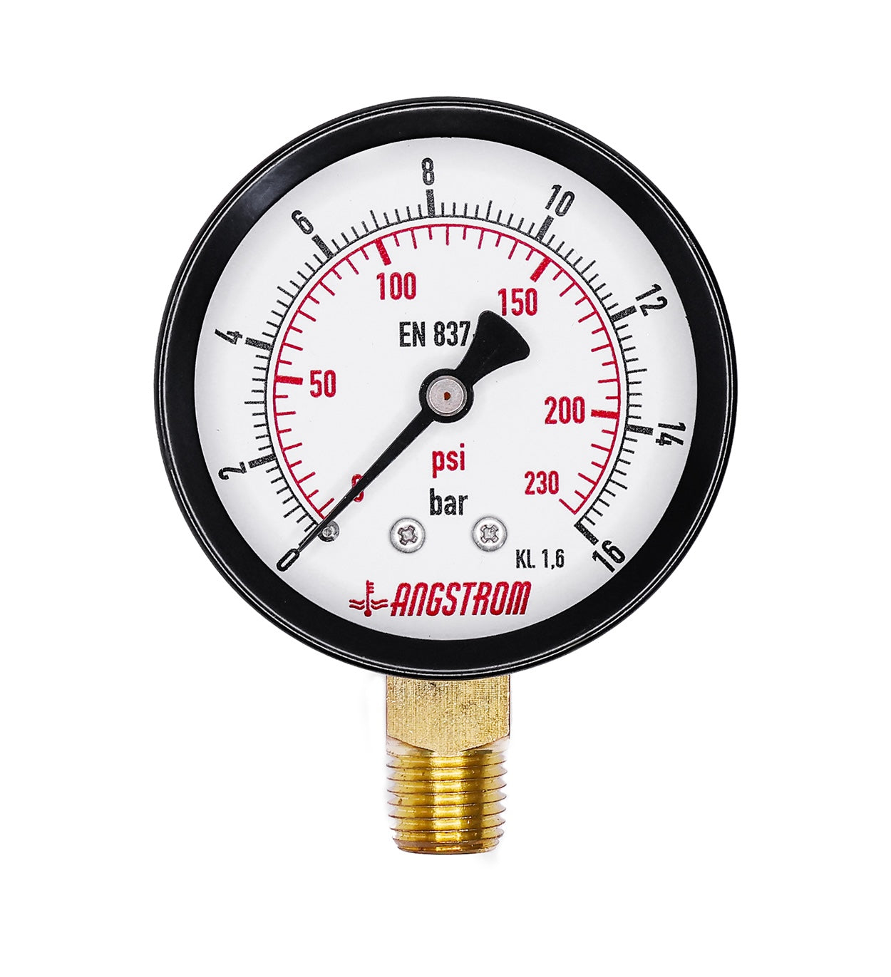 Angstrom black steel pressure gauge, dial 63mm, lower mount, 16bar