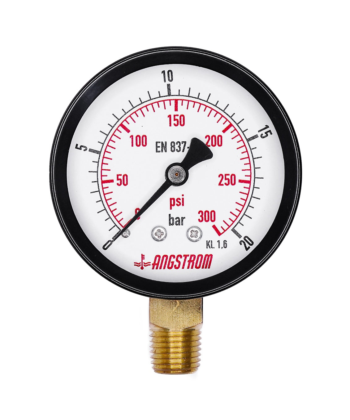 Angstrom black steel pressure gauge, dial 63mm, lower mount, 20bar