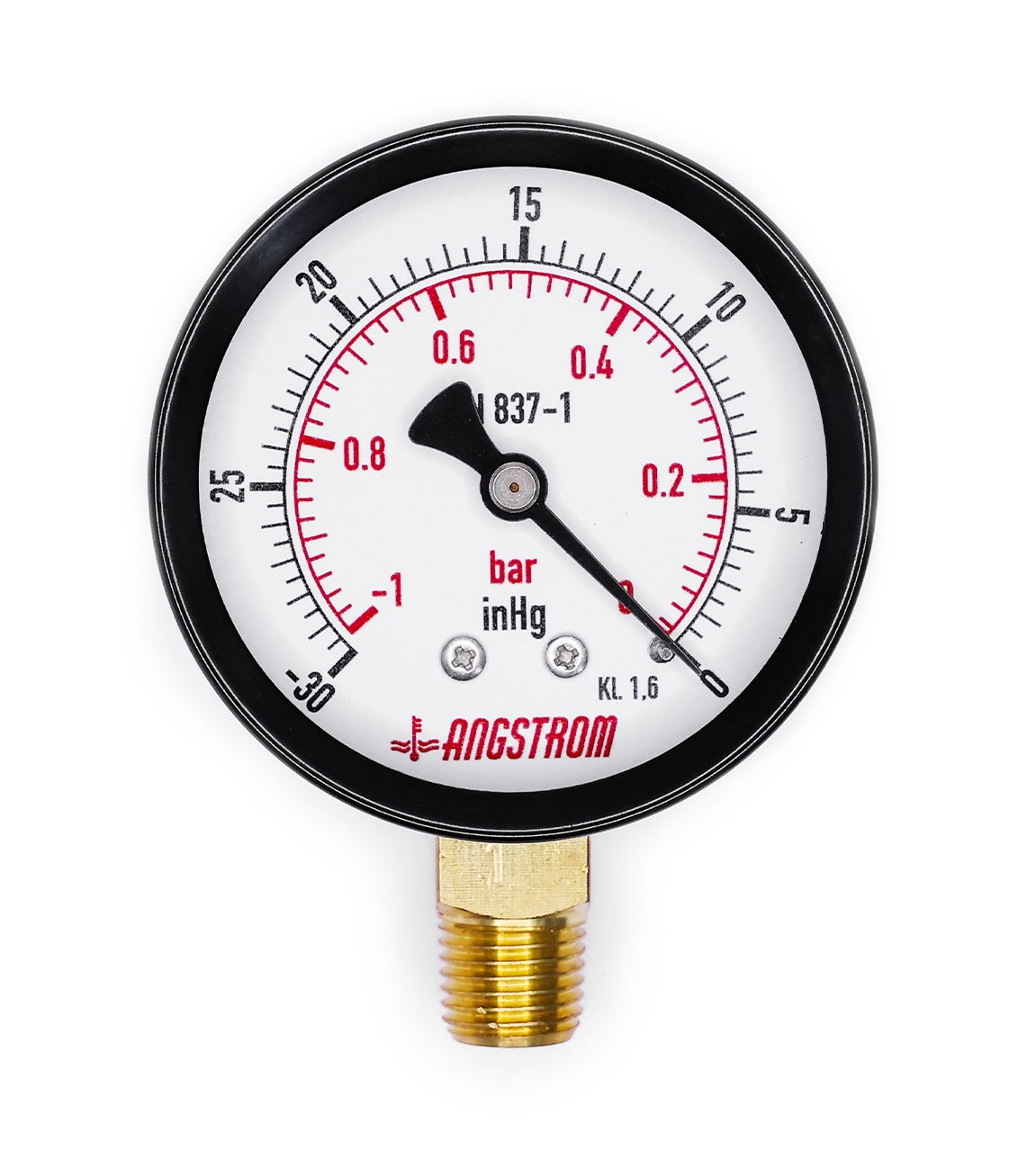 Angstrom black steel vacuum pressure gauge, dial 63mm, lower mount