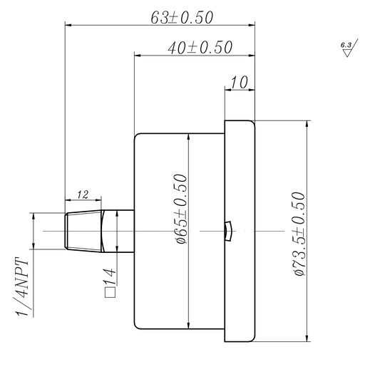 Angstrom capsule pressure gauge, dial 63mm, center back mount, technical drawing