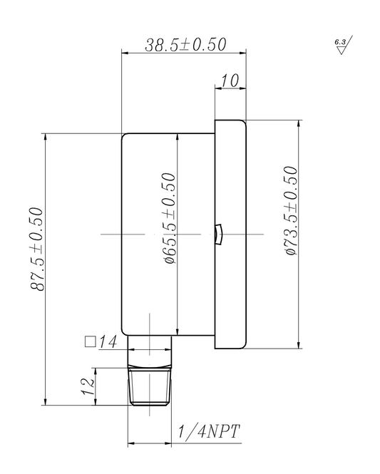 Angstrom capsule pressure gauge, dial 63mm, lower mount, technical drawing