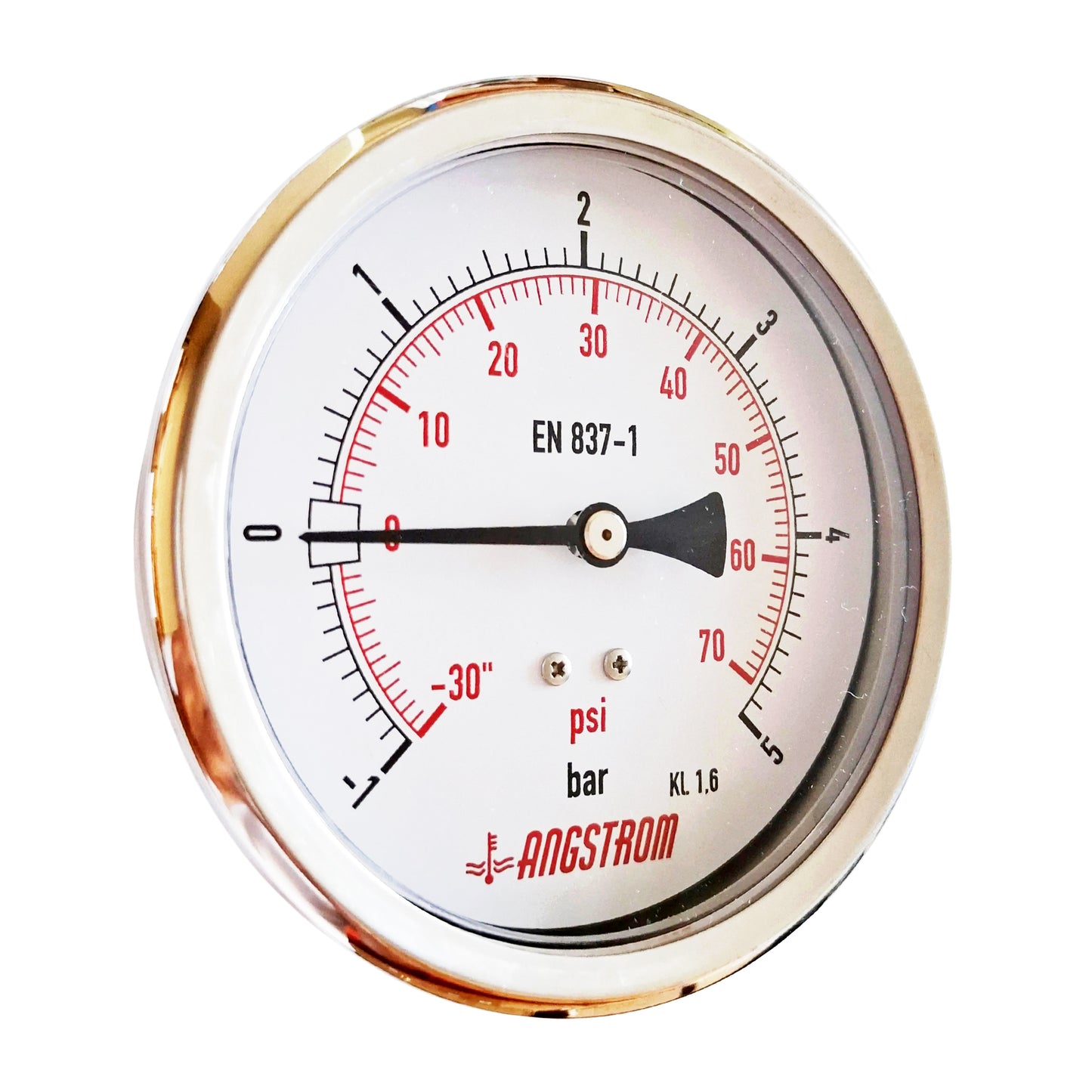Angstrom compound pressure gauge, dial 100mm, center back mount, -1/+5bar
