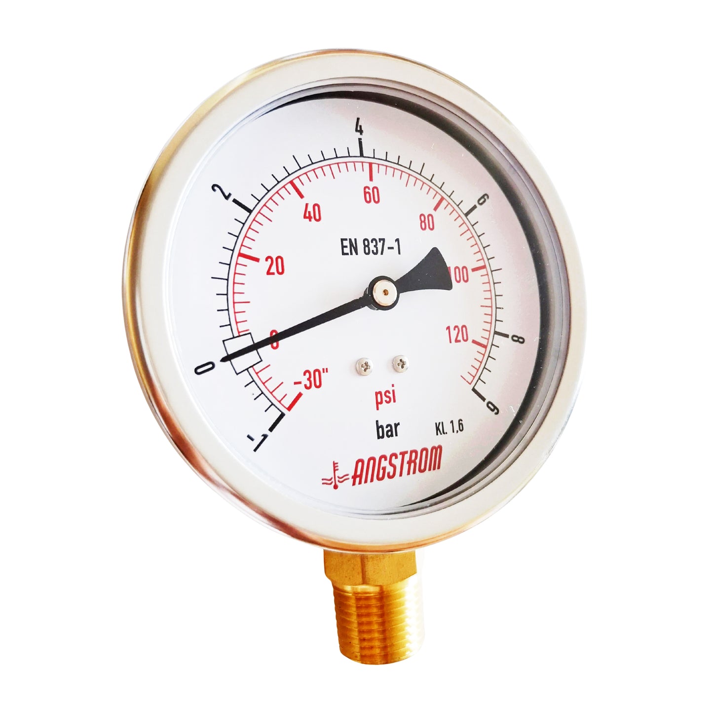 Angstrom compound pressure gauge, dial 100mm, lower mount, -1/+9bar