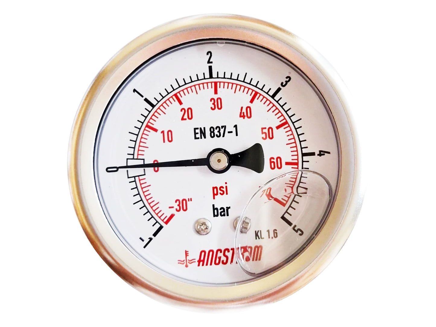 Angstrom compound pressure gauge, dial 63mm, center back mount, -1/+5bar