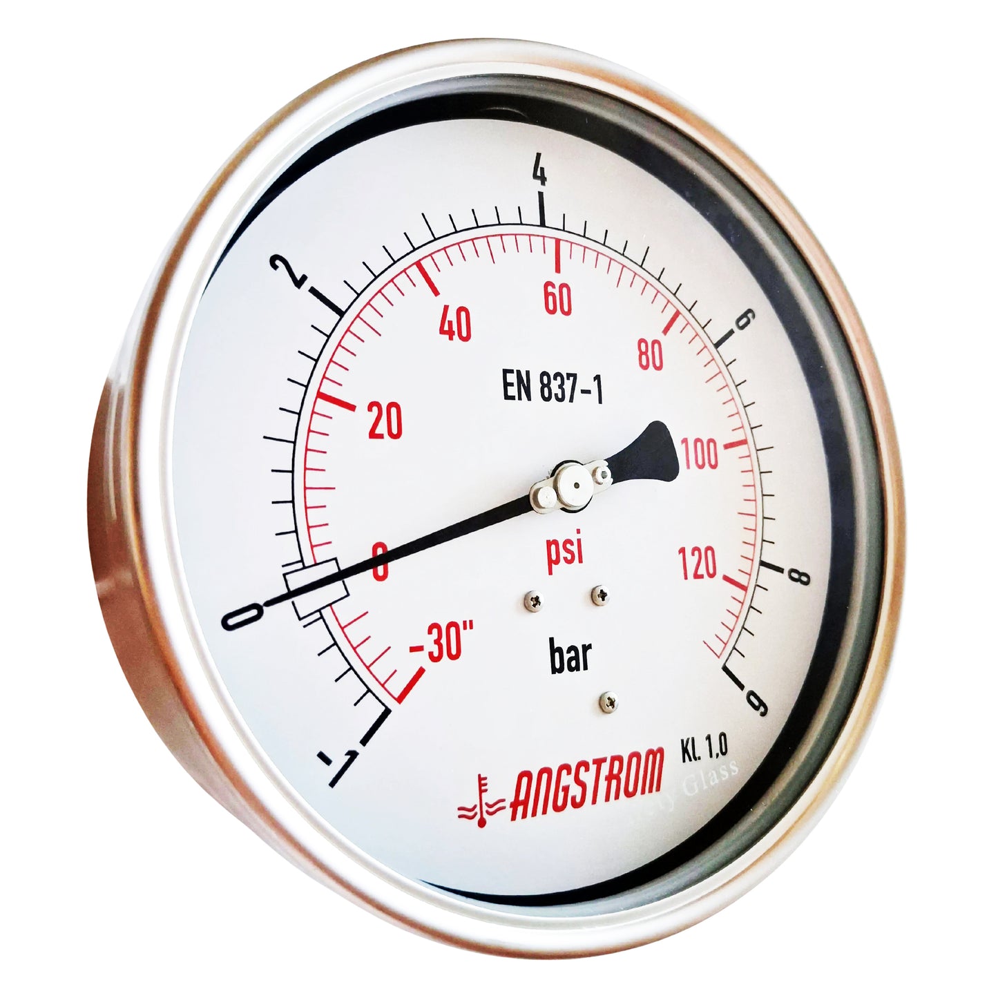 Angstrom compound pressure gauge, heavy duty, dial 160mm, lower back mount, -1/+9bar