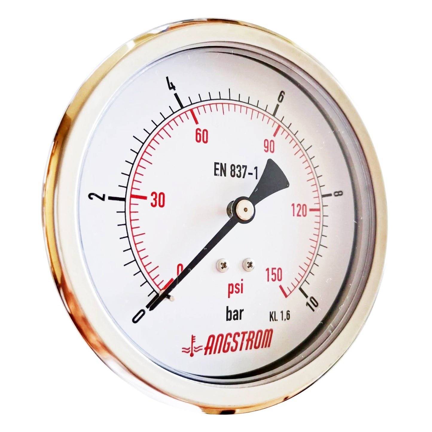 Angstrom pressure gauge, dial 100mm, center back mount, 10bar