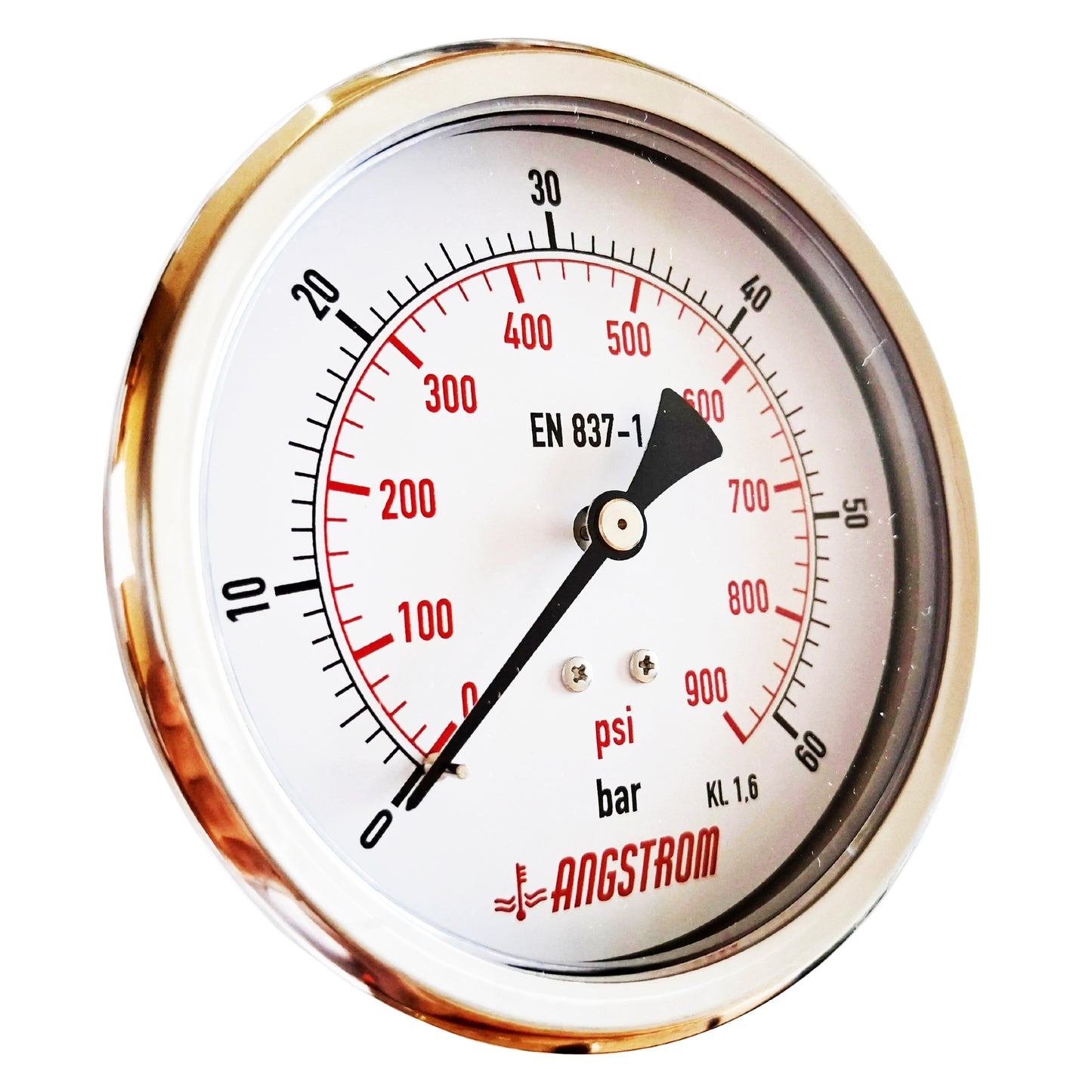 Angstrom pressure gauge, dial 100mm, center back mount, 60bar