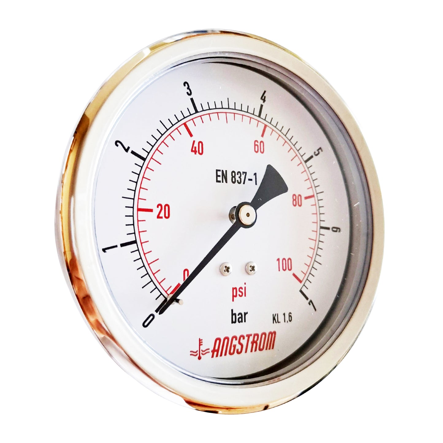 Angstrom pressure gauge, dial 100mm, center back mount, 7bar