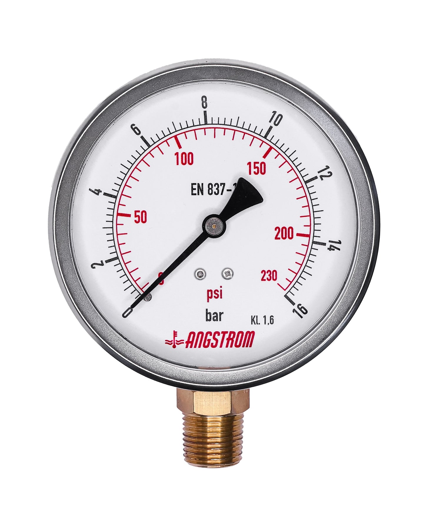Angstrom pressure gauge, dial 100mm, lower mount, 16bar