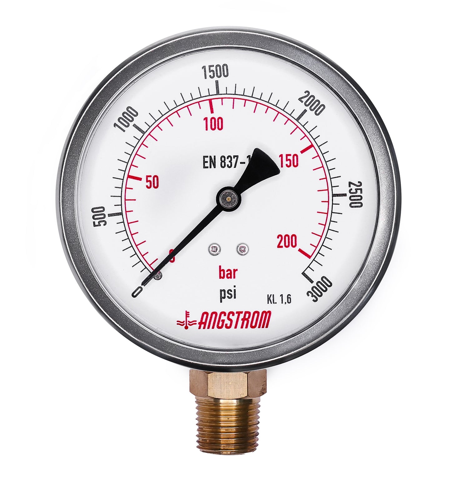 Angstrom pressure gauge, dial 100mm, lower mount, 3000psi
