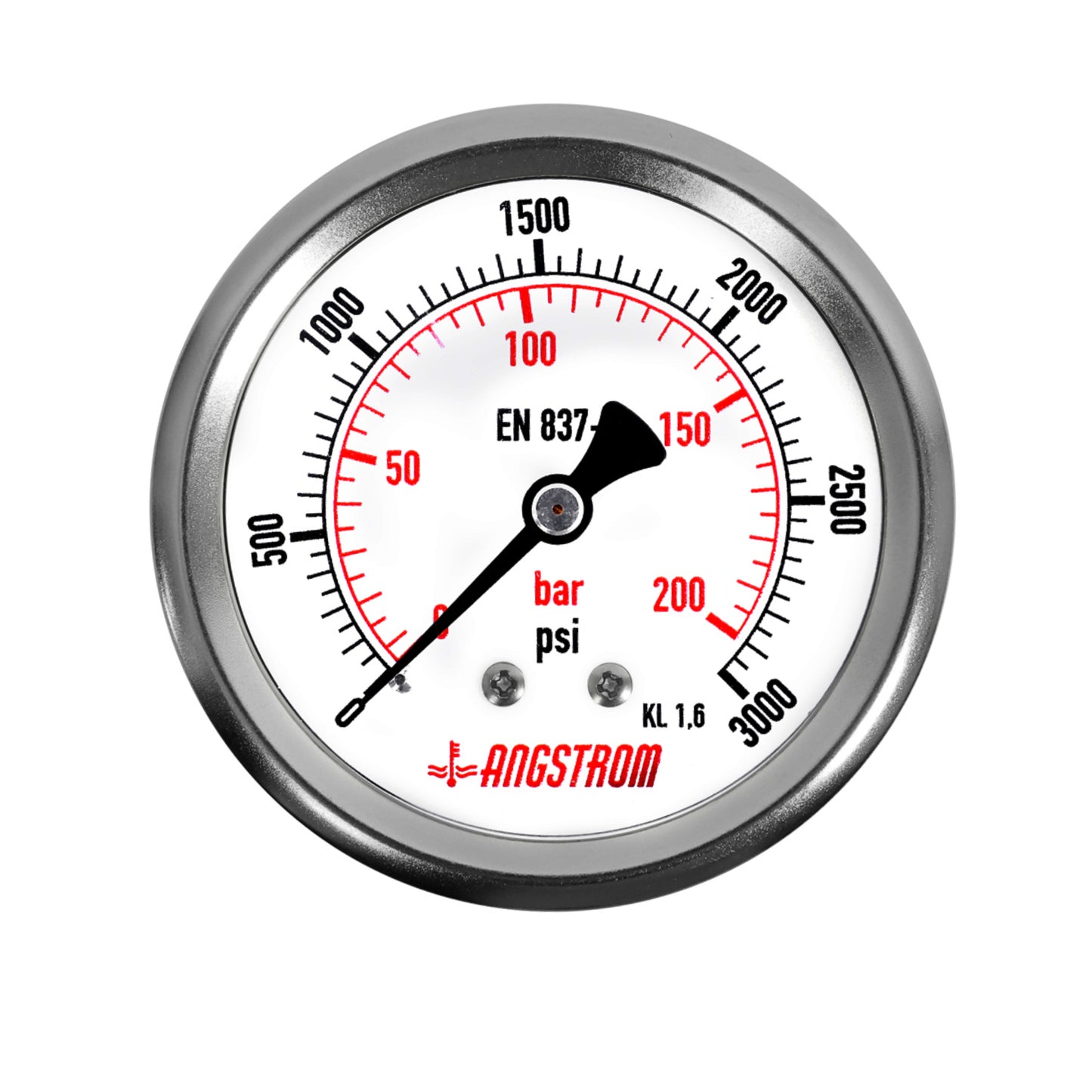 Angstrom pressure gauge, dial 63mm, center back mount, 3000psi