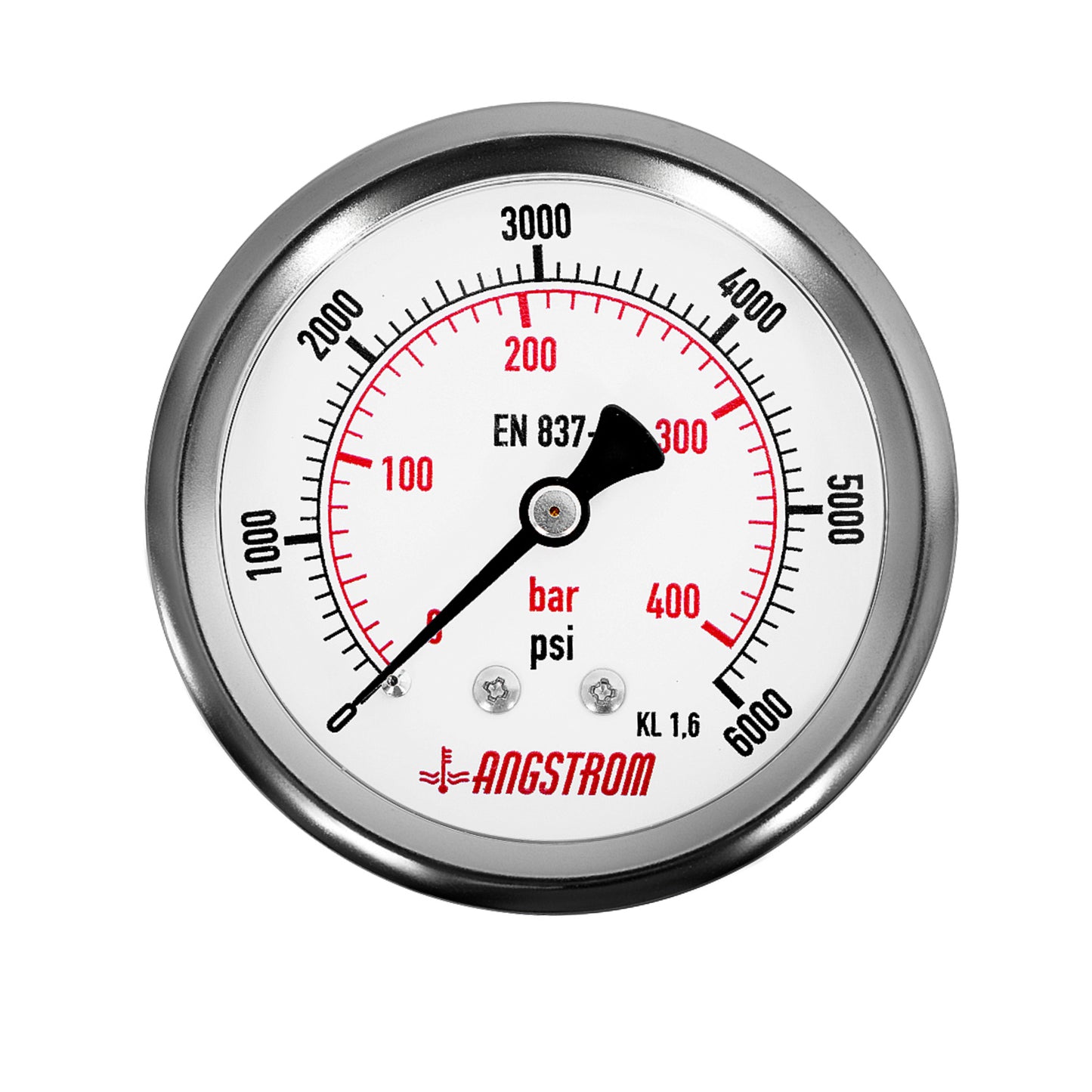 Angstrom pressure gauge, dial 63mm, center back mount, 6000psi