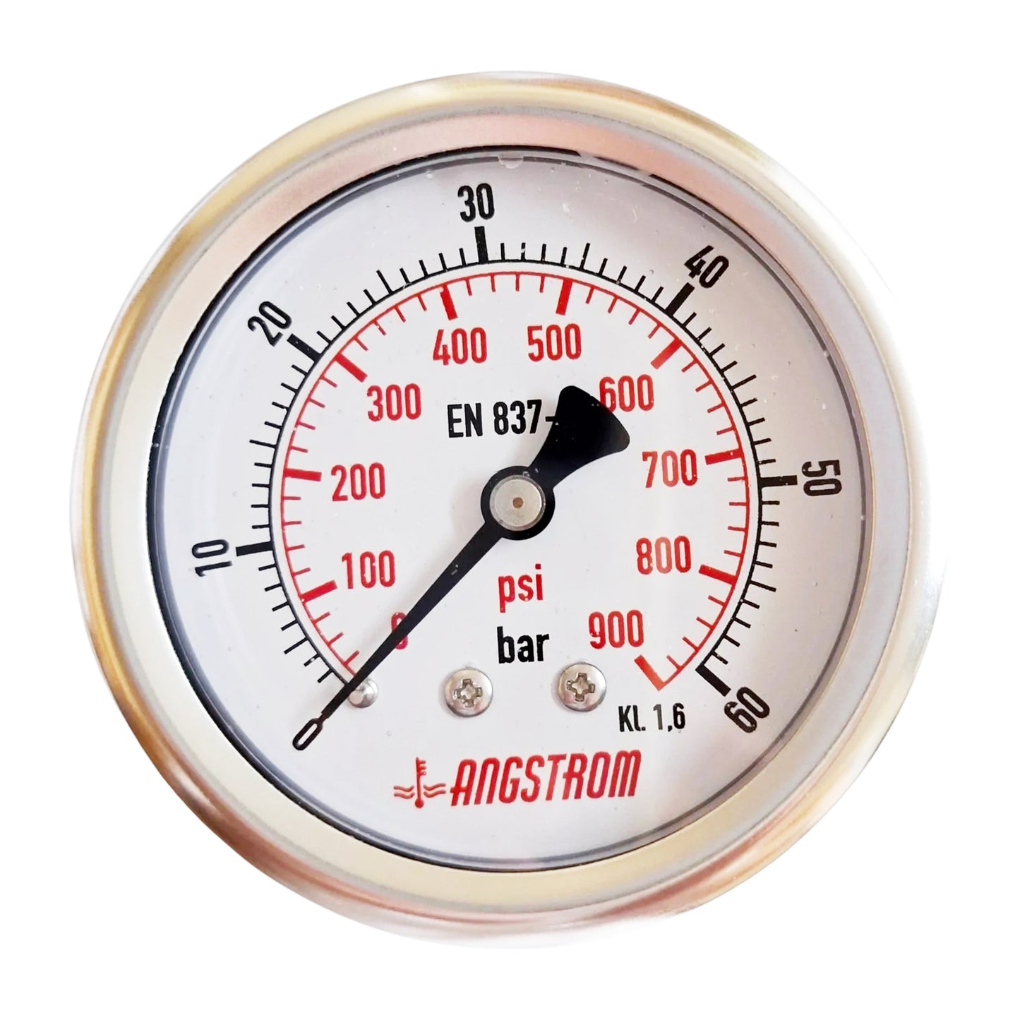 Angstrom pressure gauge, dial 63mm, center back mount, 60bar