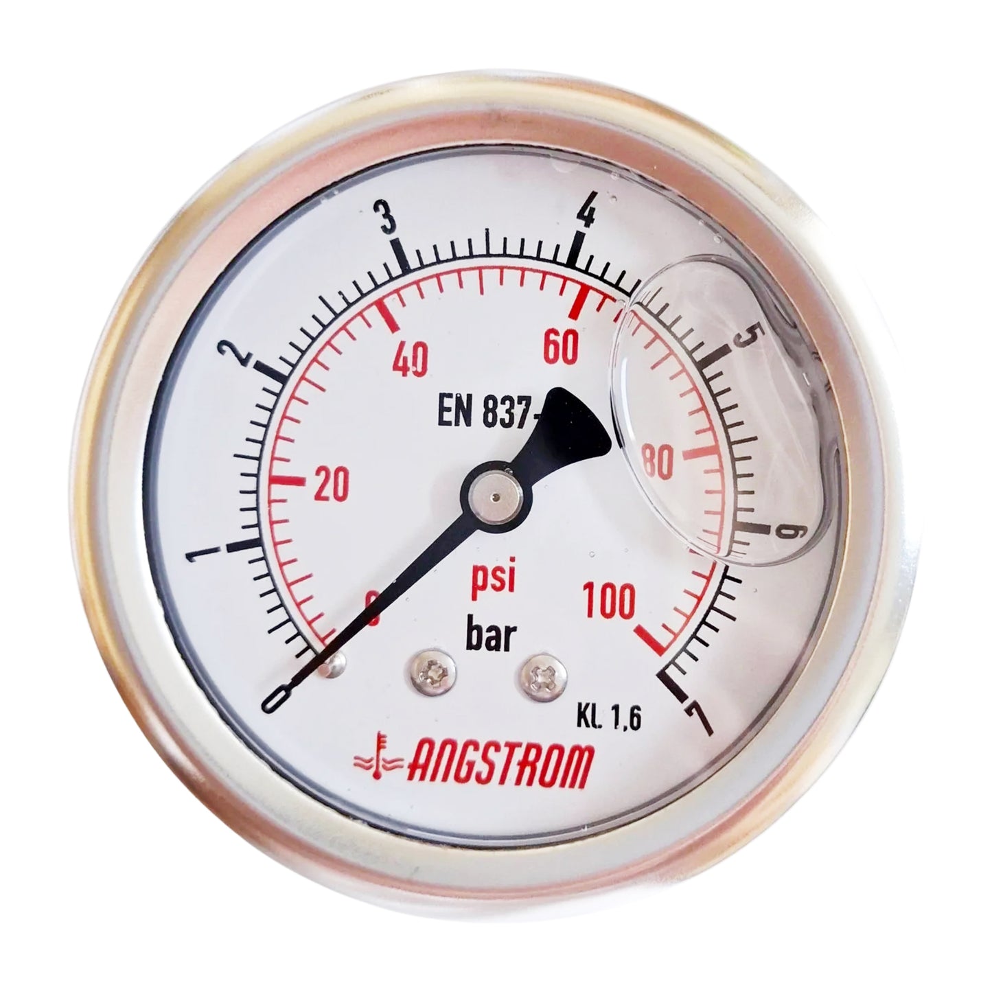 Angstrom pressure gauge, dial 63mm, center back mount, 7bar