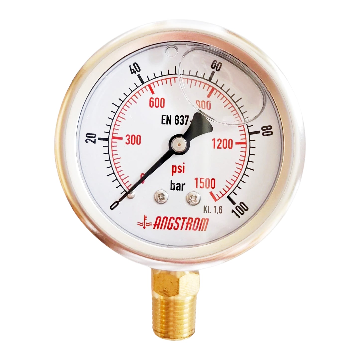 Angstrom pressure gauge, dial 63mm, lower mount, 100bar
