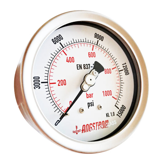 Angstrom pressure gauge full stainless steel, dial 100mm, lower back mount,  1000bar