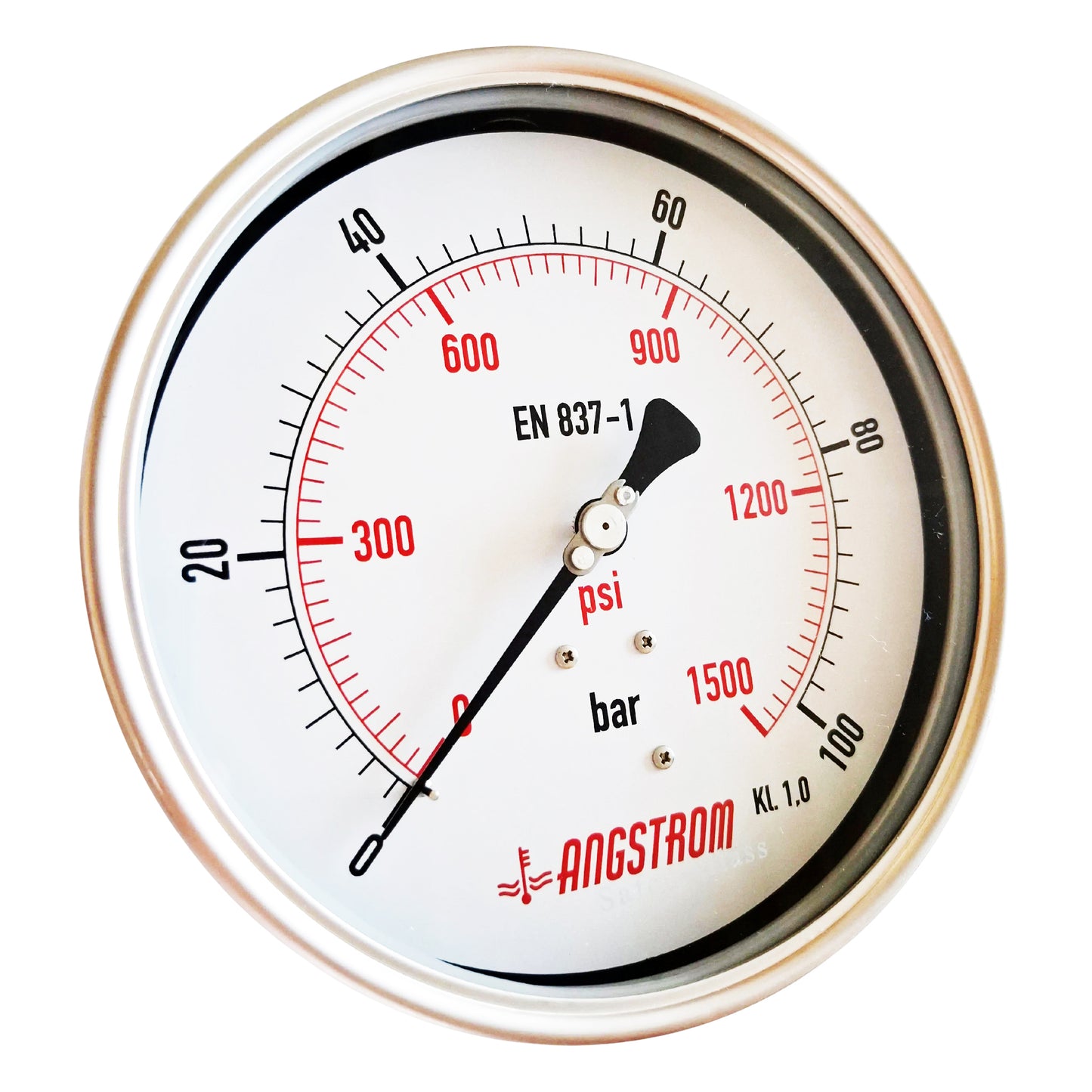 Angstrom pressure gauge, heavy duty, dial 160mm, lower back mount, 100bar