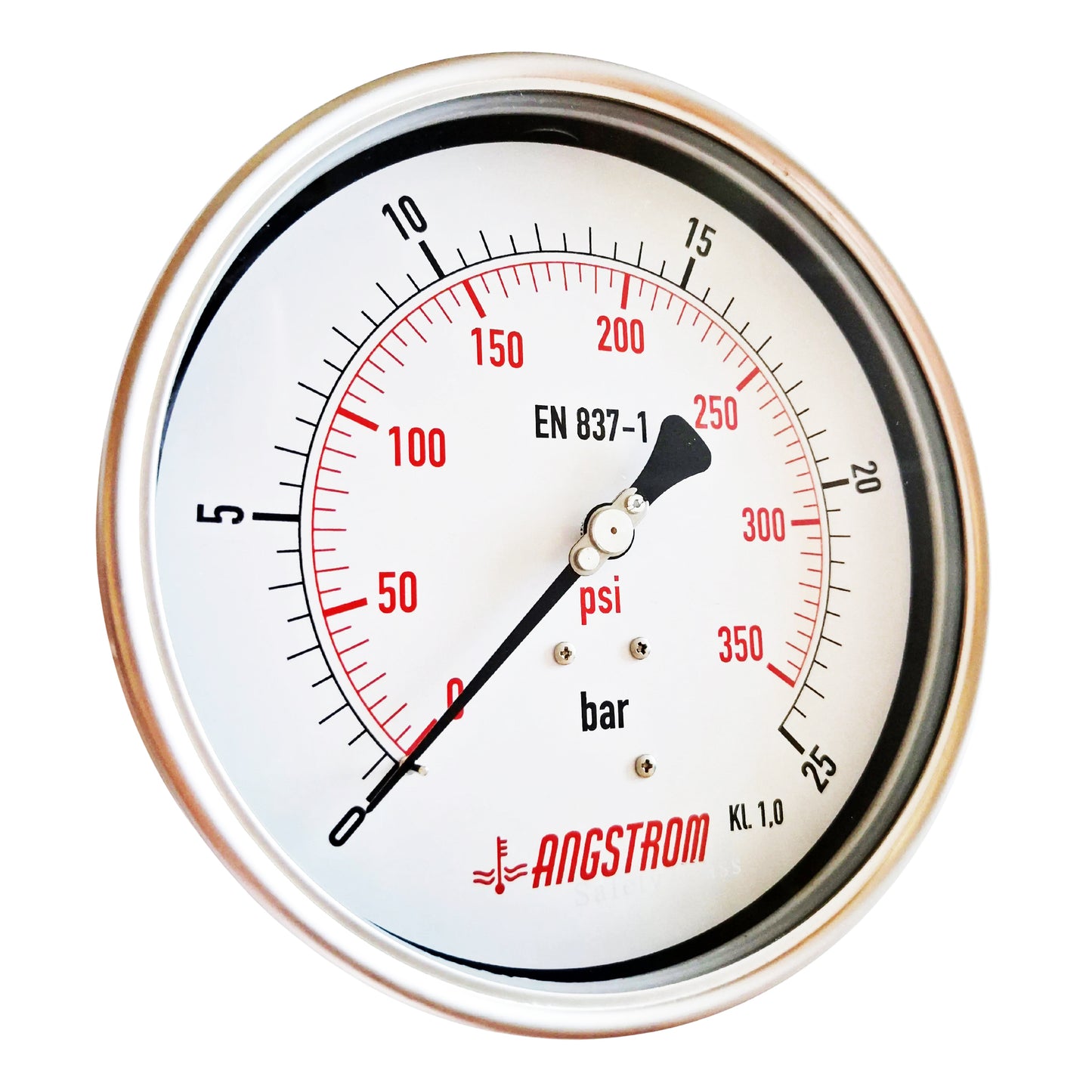 Angstrom pressure gauge, heavy duty, dial 160mm, lower back mount, 25bar