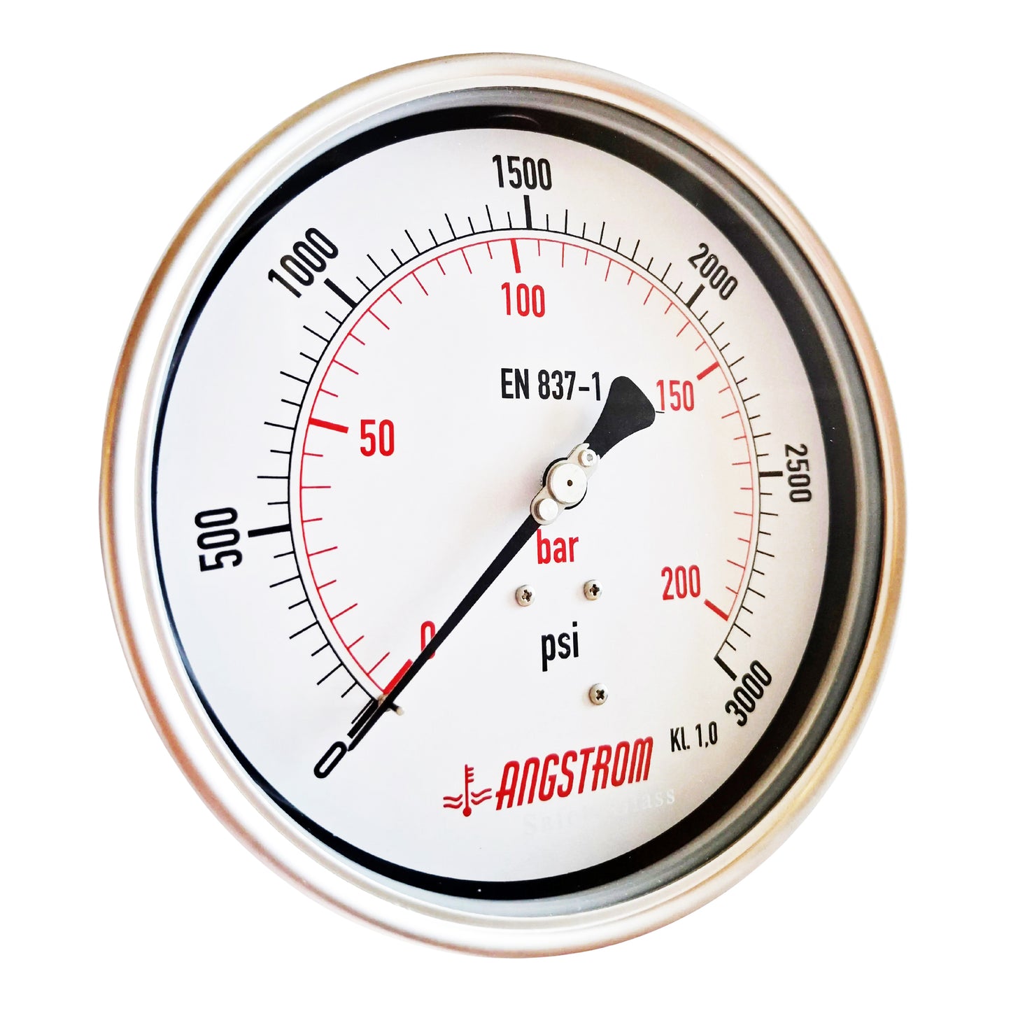 Angstrom pressure gauge, heavy duty, dial 160mm, lower back mount, 3000psi