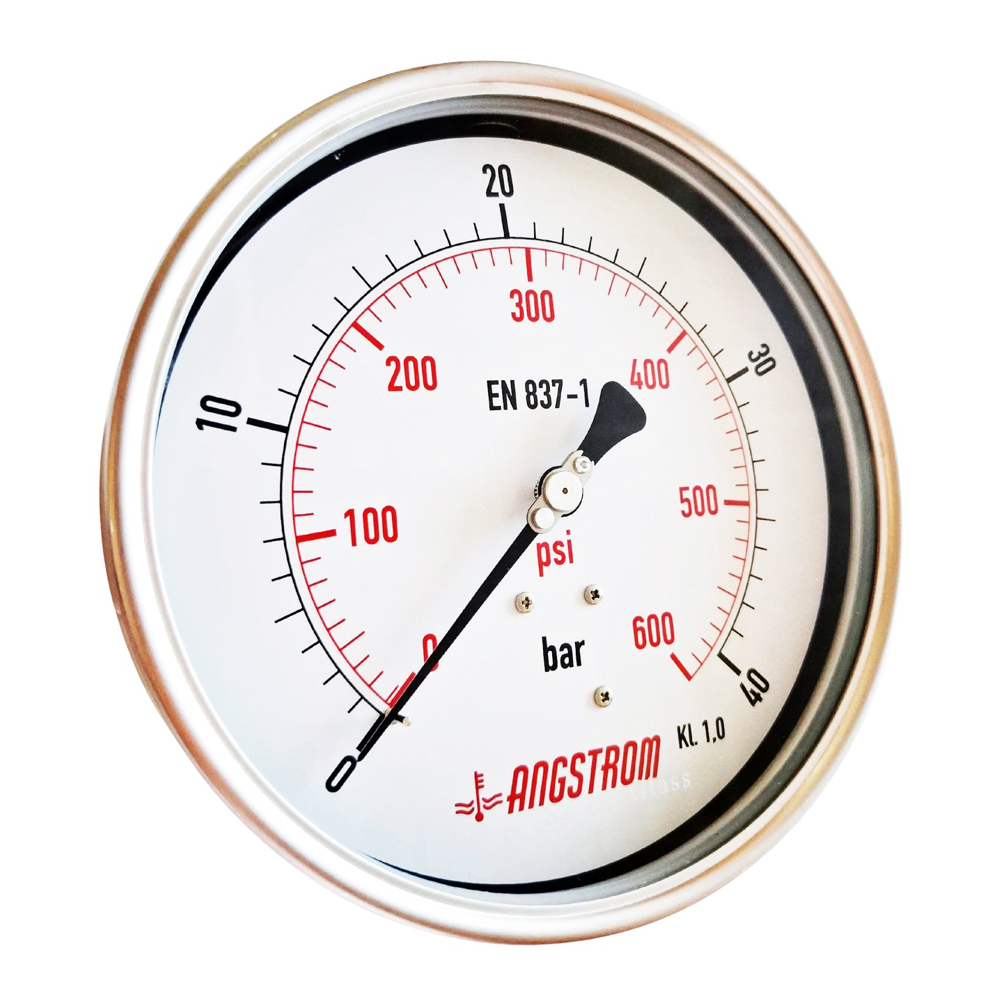Angstrom pressure gauge, heavy duty, dial 160mm, lower back mount, 40bar