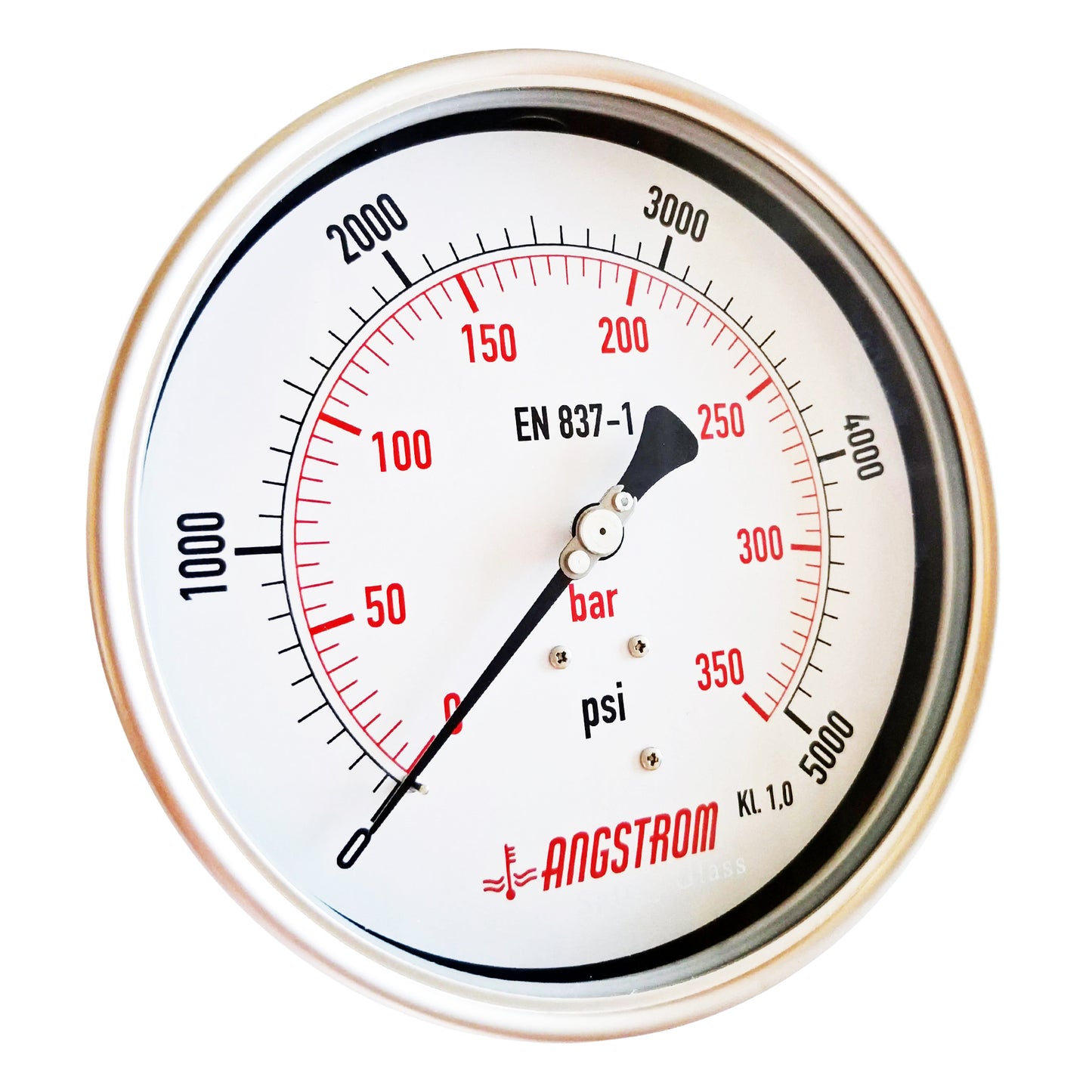 Angstrom pressure gauge, heavy duty, dial 160mm, lower back mount, 5000psi