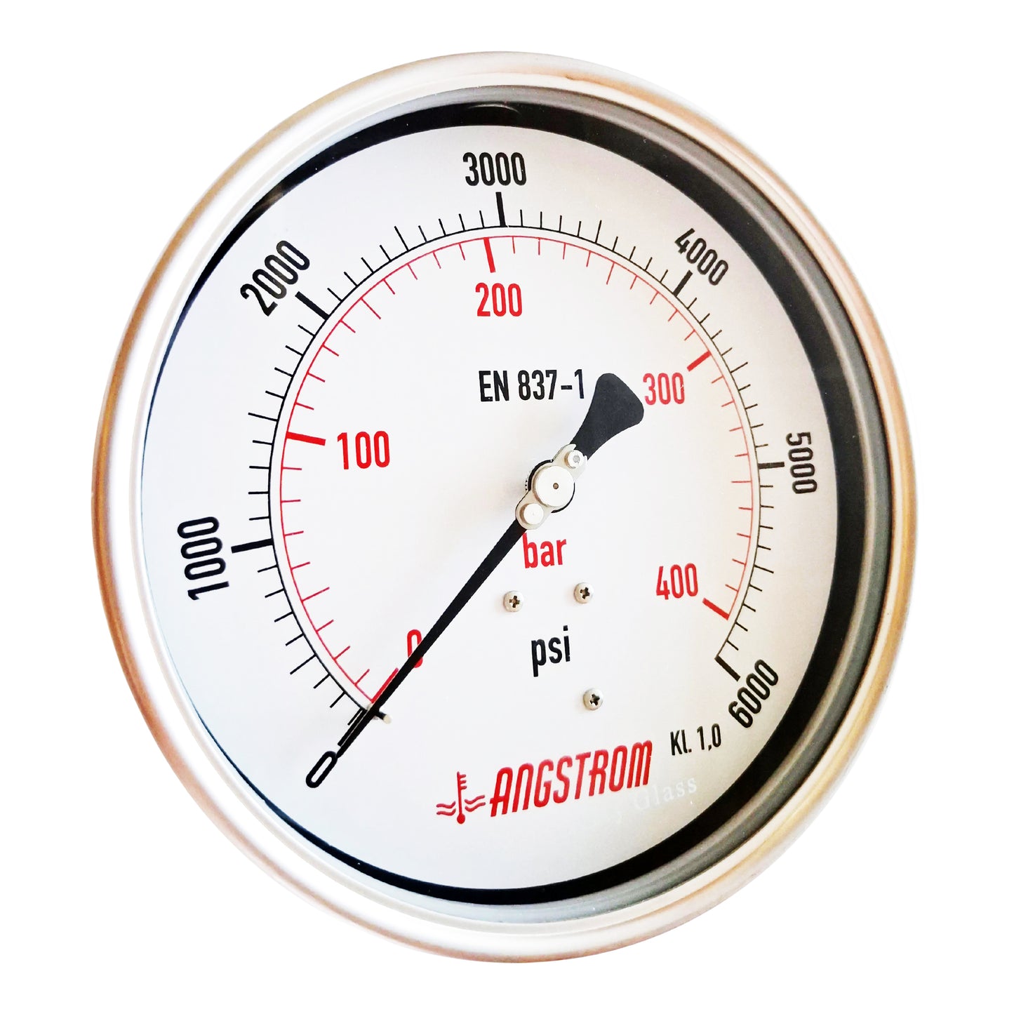 Angstrom pressure gauge, heavy duty, dial 160mm, lower back mount, 6000psi