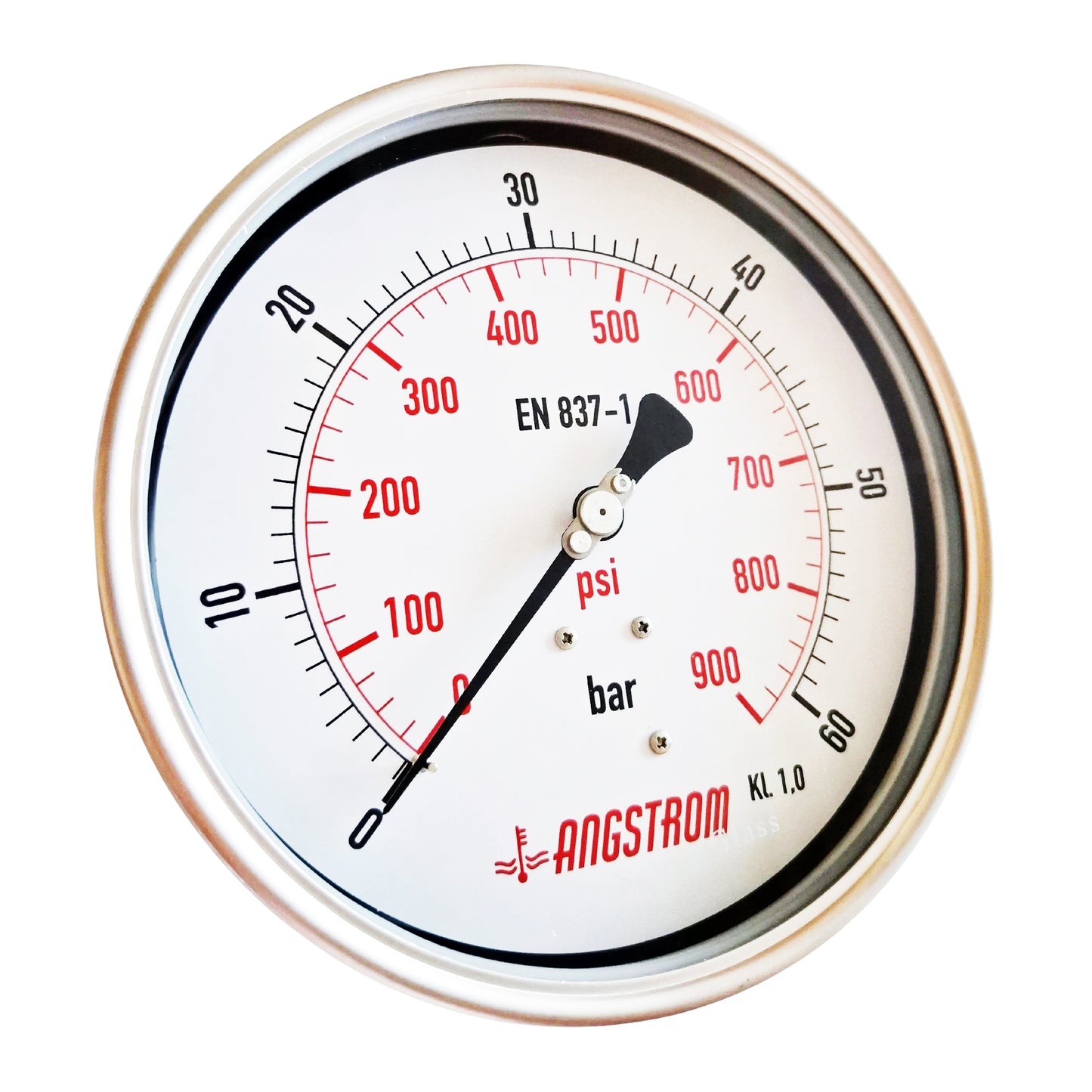 Angstrom pressure gauge, heavy duty, dial 160mm, lower back mount, 60bar