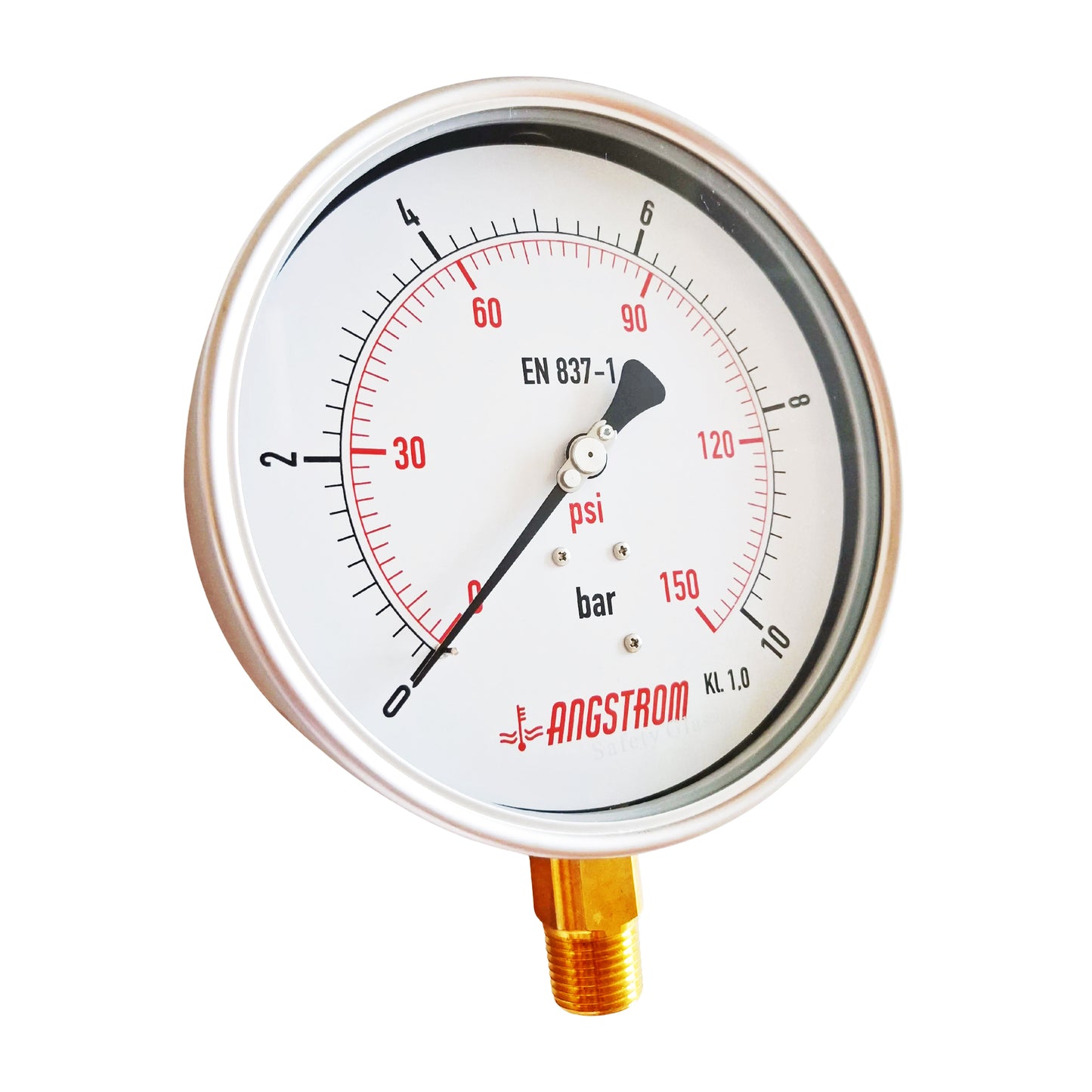 Angstrom pressure gauge, heavy duty, dial 160mm, lower mount, 10bar