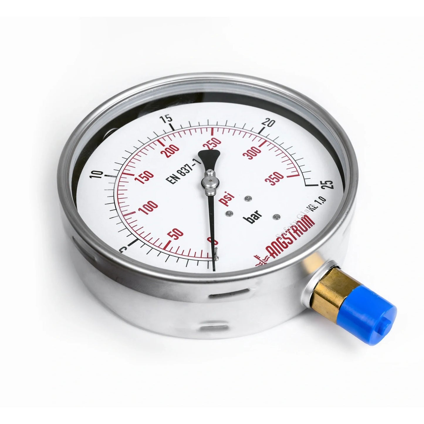 Angstrom pressure gauge, heavy duty, dial 160mm, lower mount, side top view