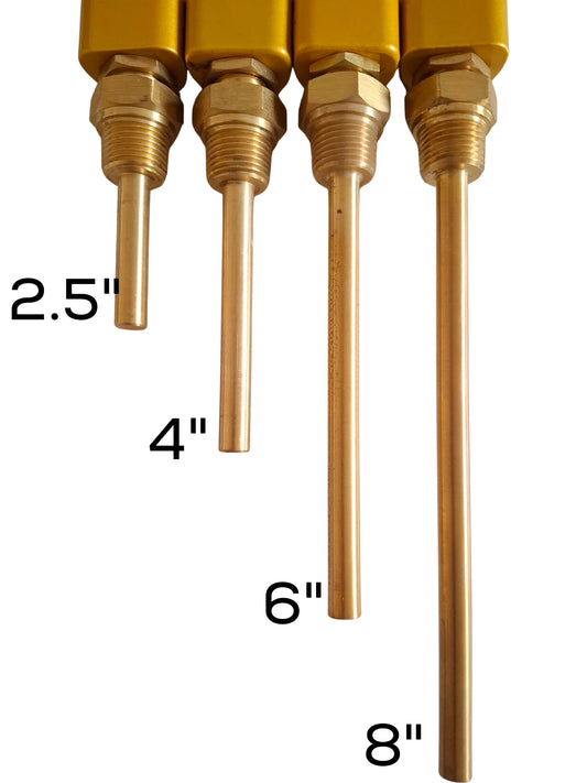 Angstrom v-shape thermometers, stem length, comparison.