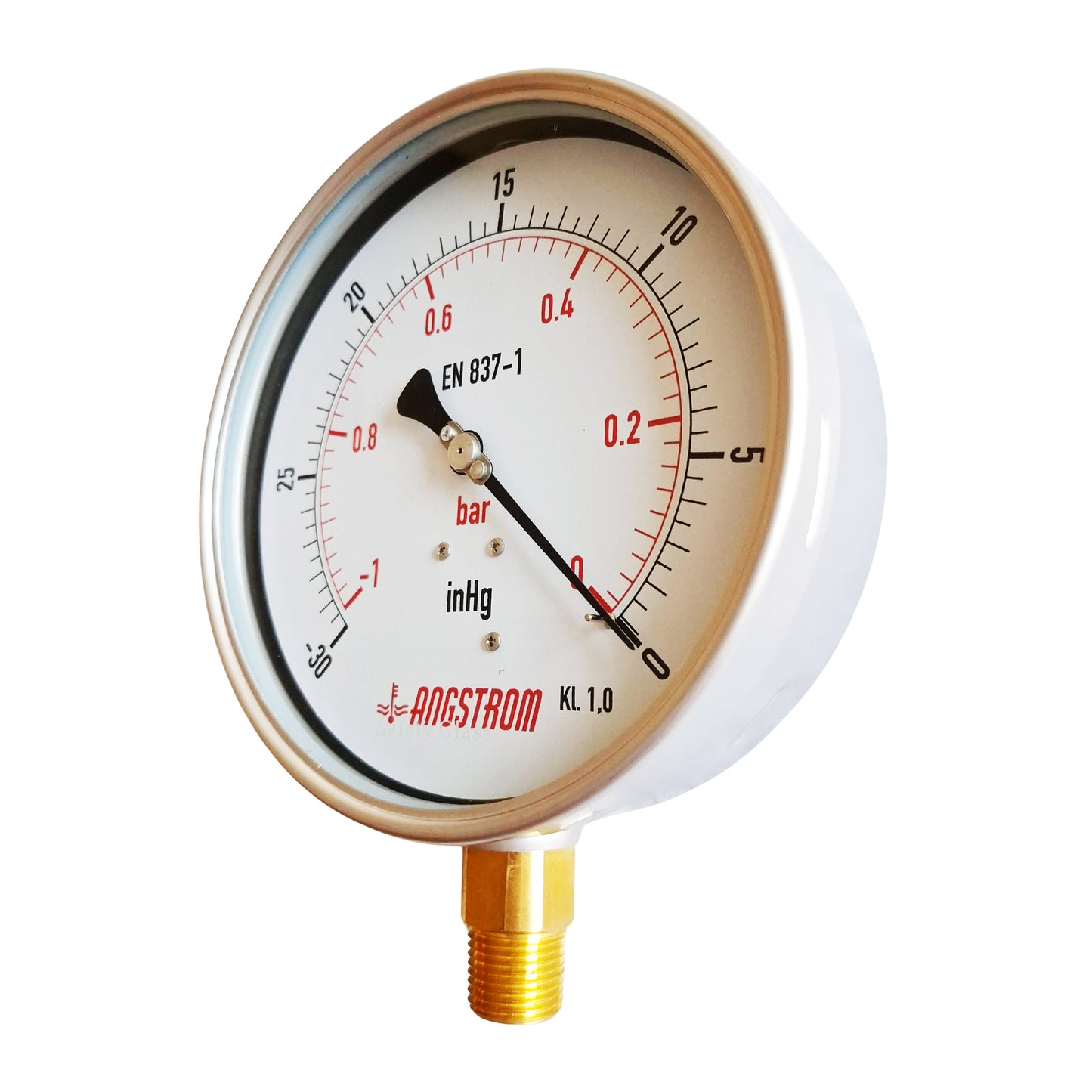 Angstrom vacuum pressure gauge, heavy duty, dial 160mm, lower mount, -1bar