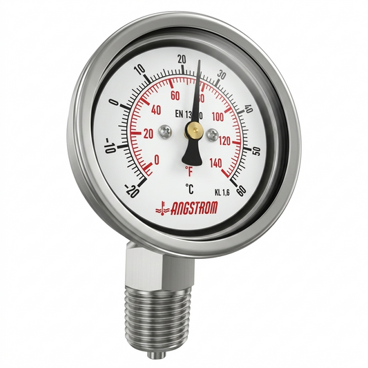 Angstrom bimetal thermometer dial 63mm -20°C to +60°C on white background