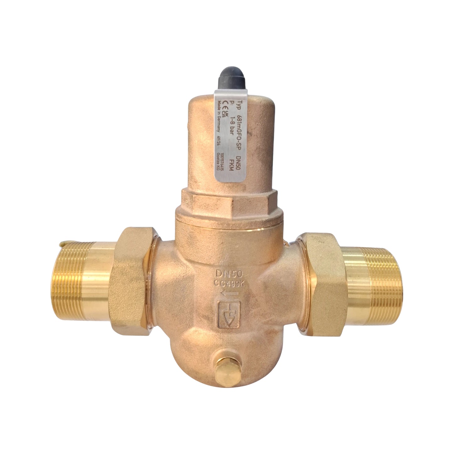 Brass valve with a white background