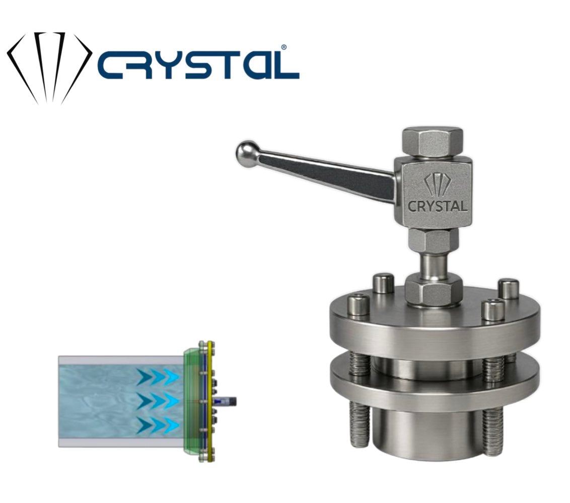 High pressure mechanical outer test plug with crystal logo on white background