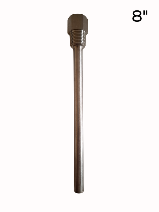 200mm Stainless Steel thermowell, white background 