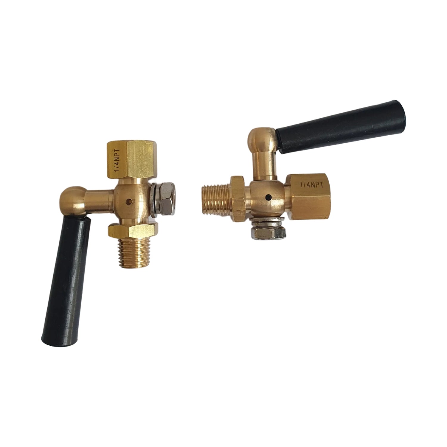 Brass gauge valves male x female size 1/4" on white background 