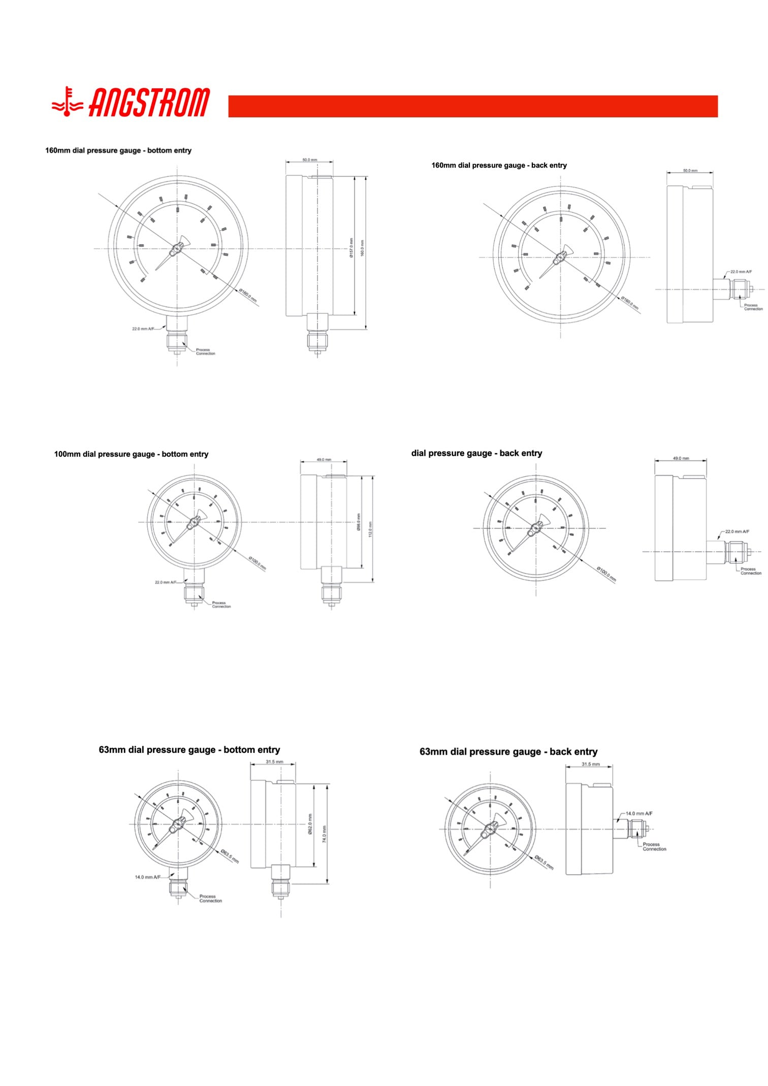 Angstrom Super duty pressure gauge technical drawing
