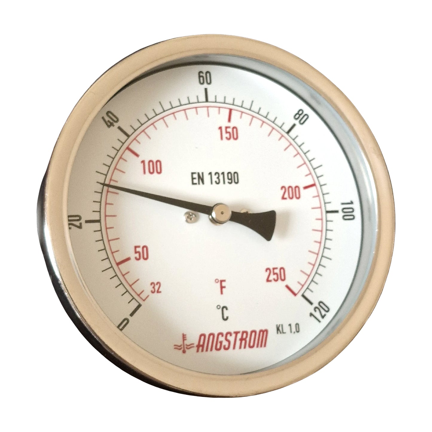Angstrom bimetal thermometer, dial 100mm, Adjustable angle, 120C