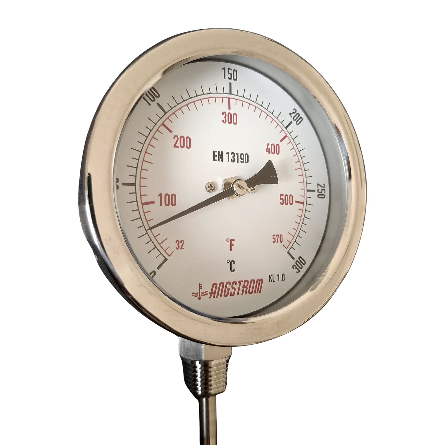 Angstrom bimetal thermometer, dial 100mm, lower mount, 300C