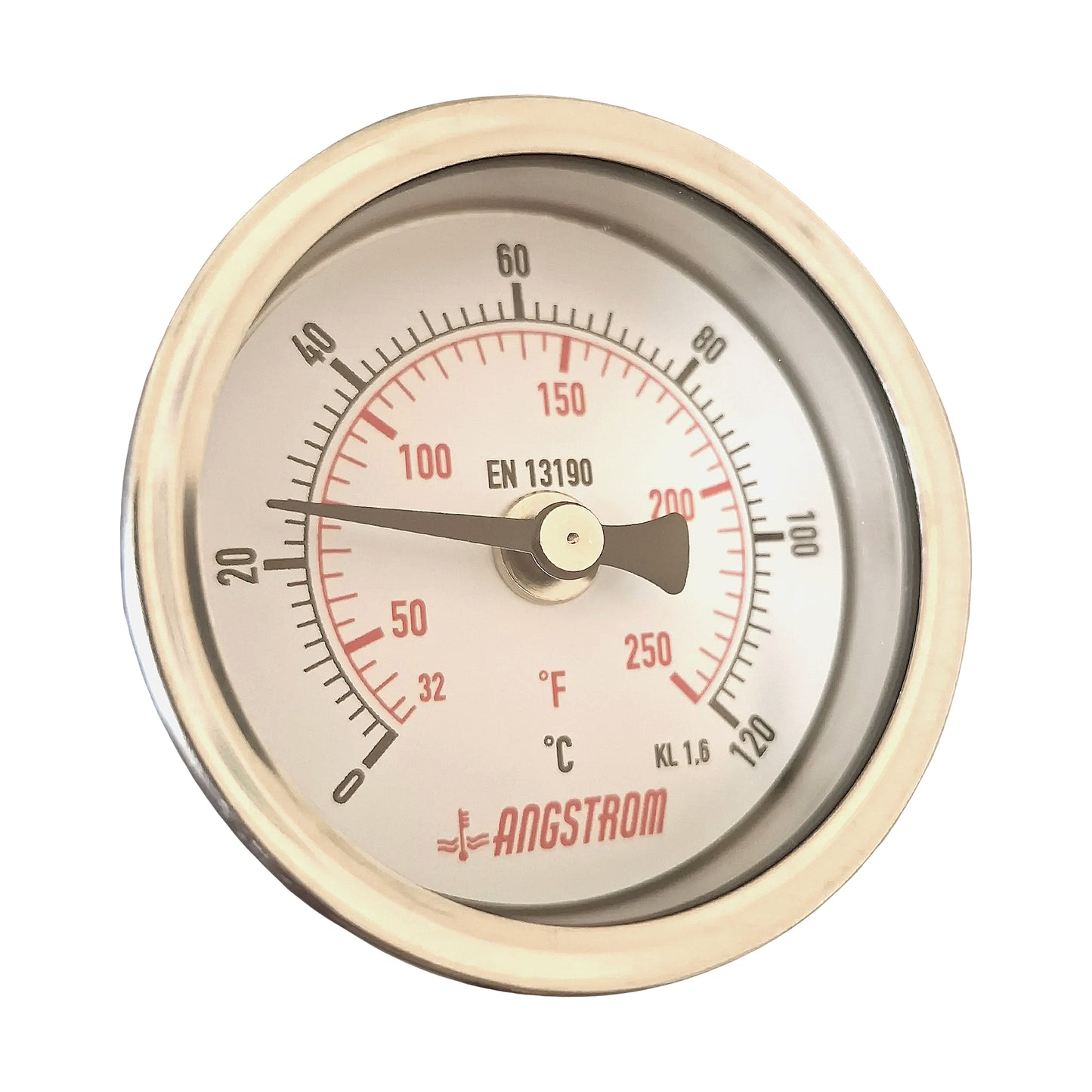 Angstrom bimetal thermometer, dial 63mm, center back mount, 120C
