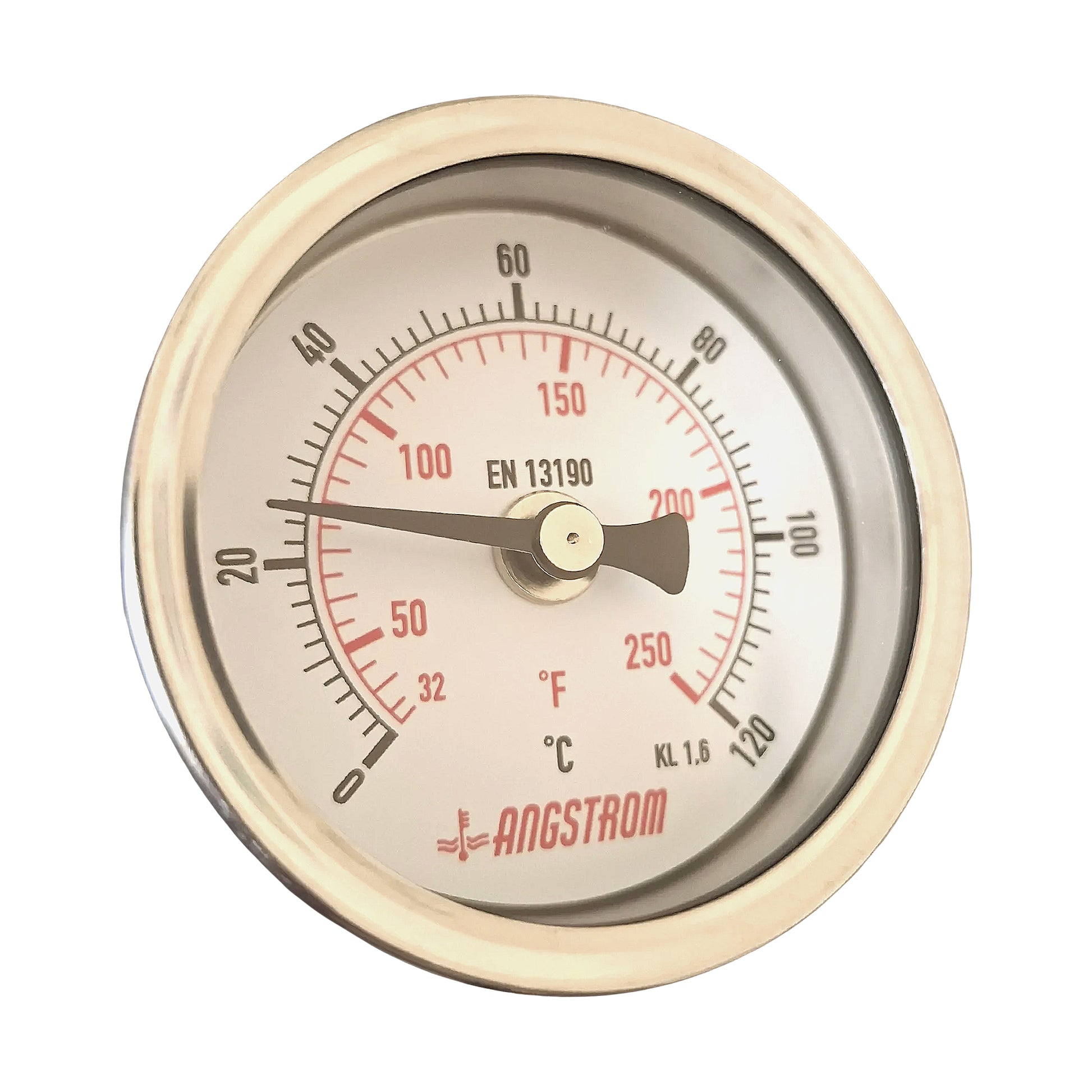 Angstrom bimetal thermometer, dial 63mm, center back mount, 120C