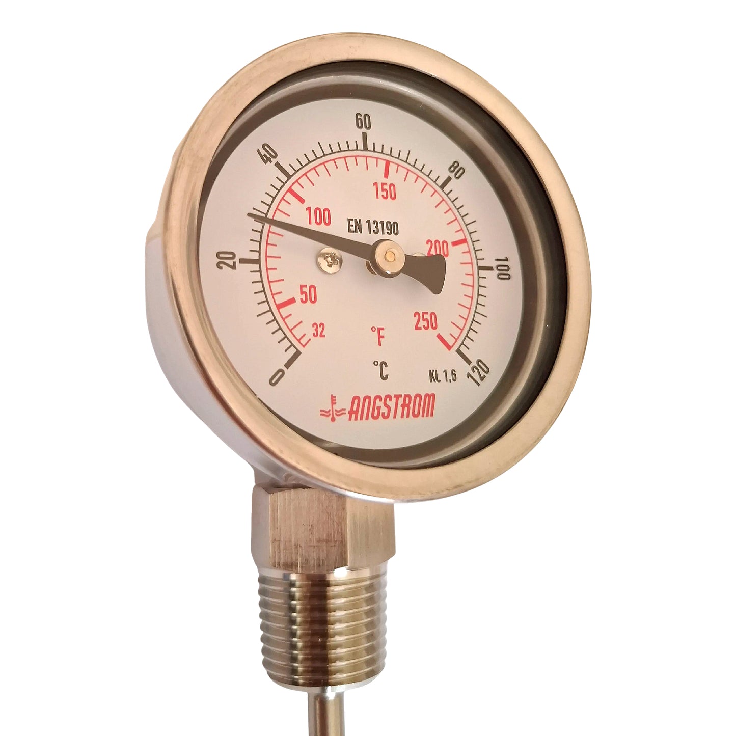 Angstrom bimetal thermometer, dial 63mm, Lower mount, 120C