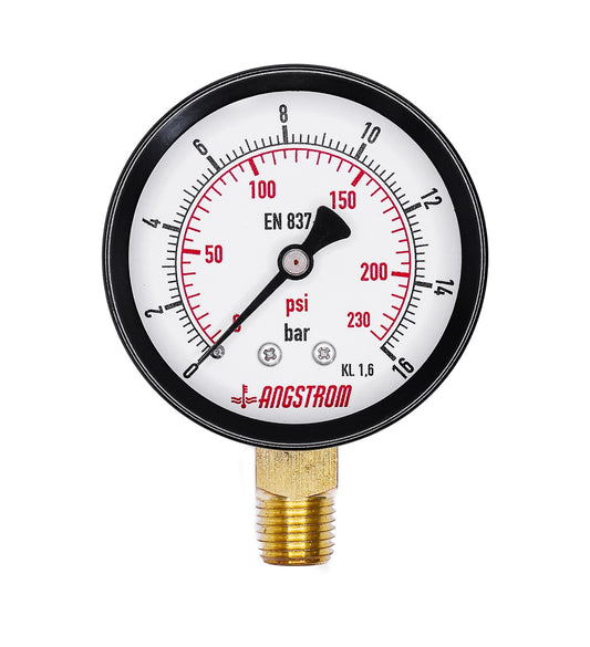 Angstrom black steel pressure gauge, dial 63mm, lower mount, 16bar