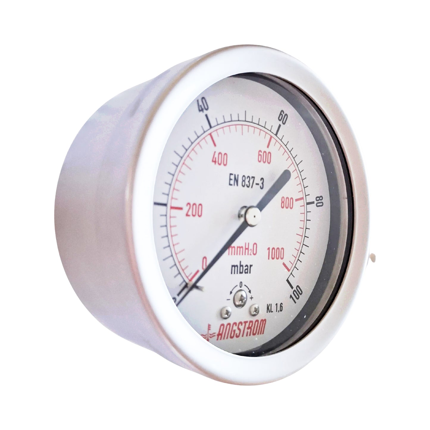 Angstrom capsule pressure gauge, dial 100mm, center back mount, 100mbar