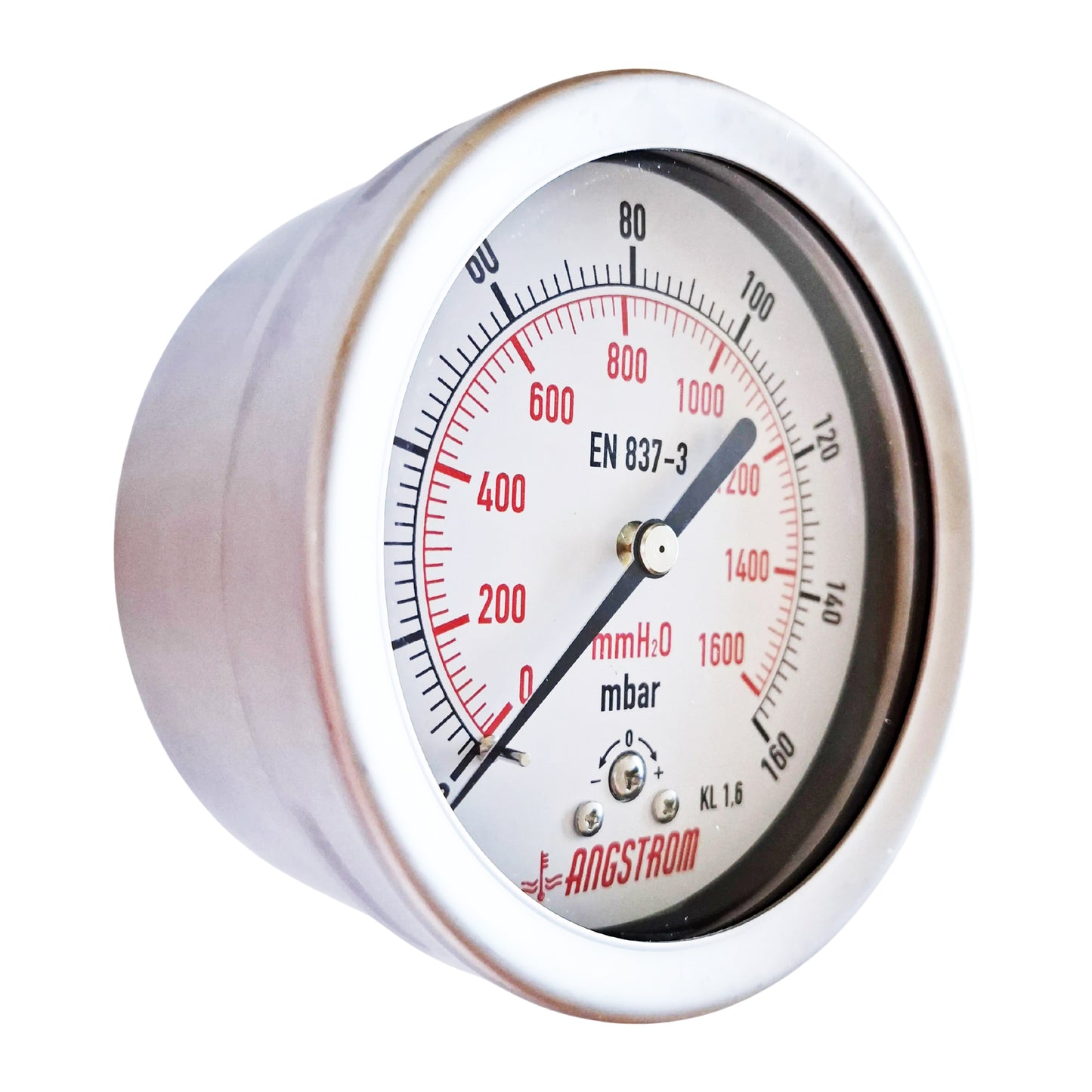 Angstrom capsule pressure gauge, dial 100mm, center back mount, 160mbar
