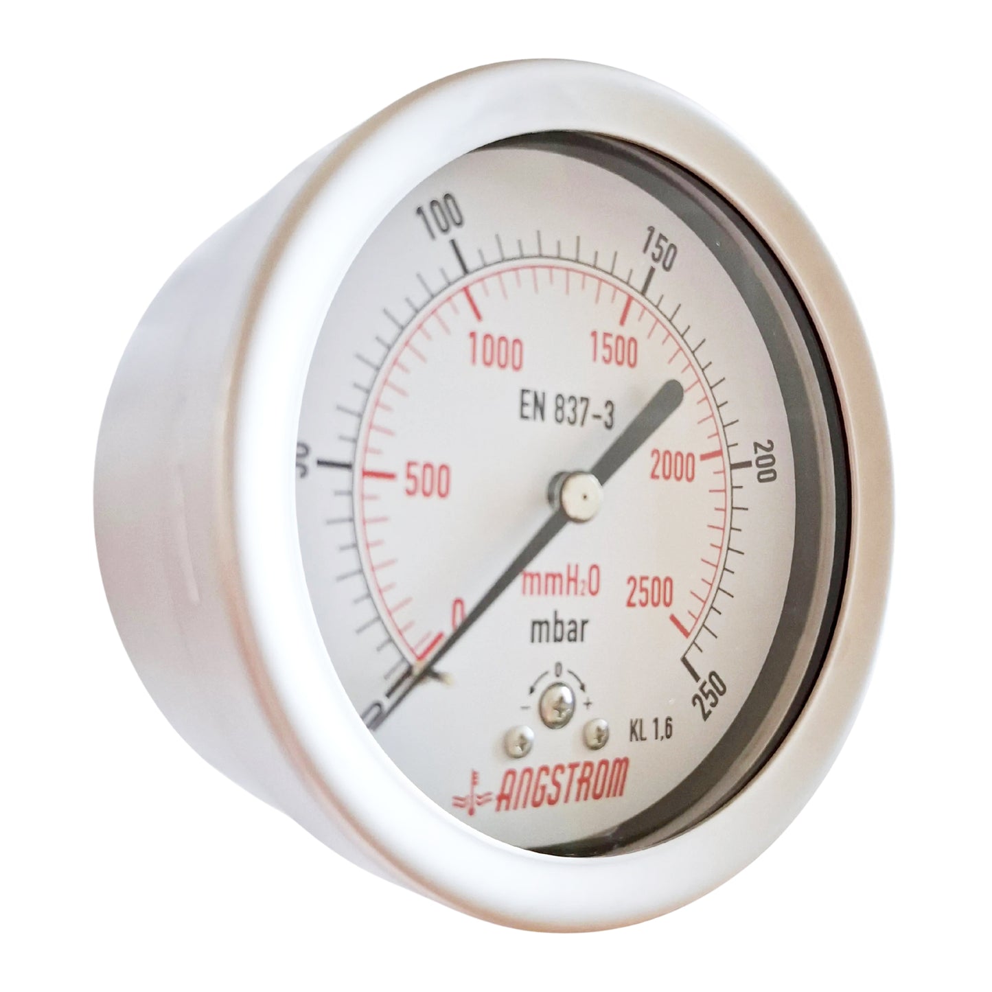 Angstrom capsule pressure gauge, dial 100mm, center back mount, 250mbar