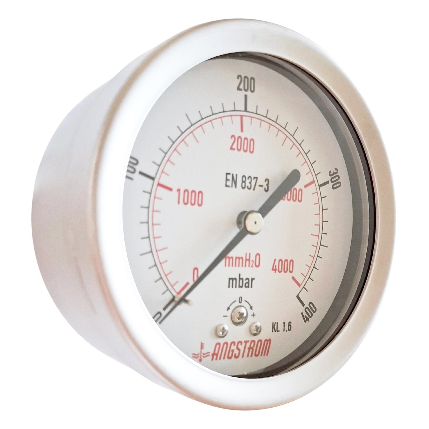 Angstrom capsule pressure gauge, dial 100mm, center back mount, 400mbar