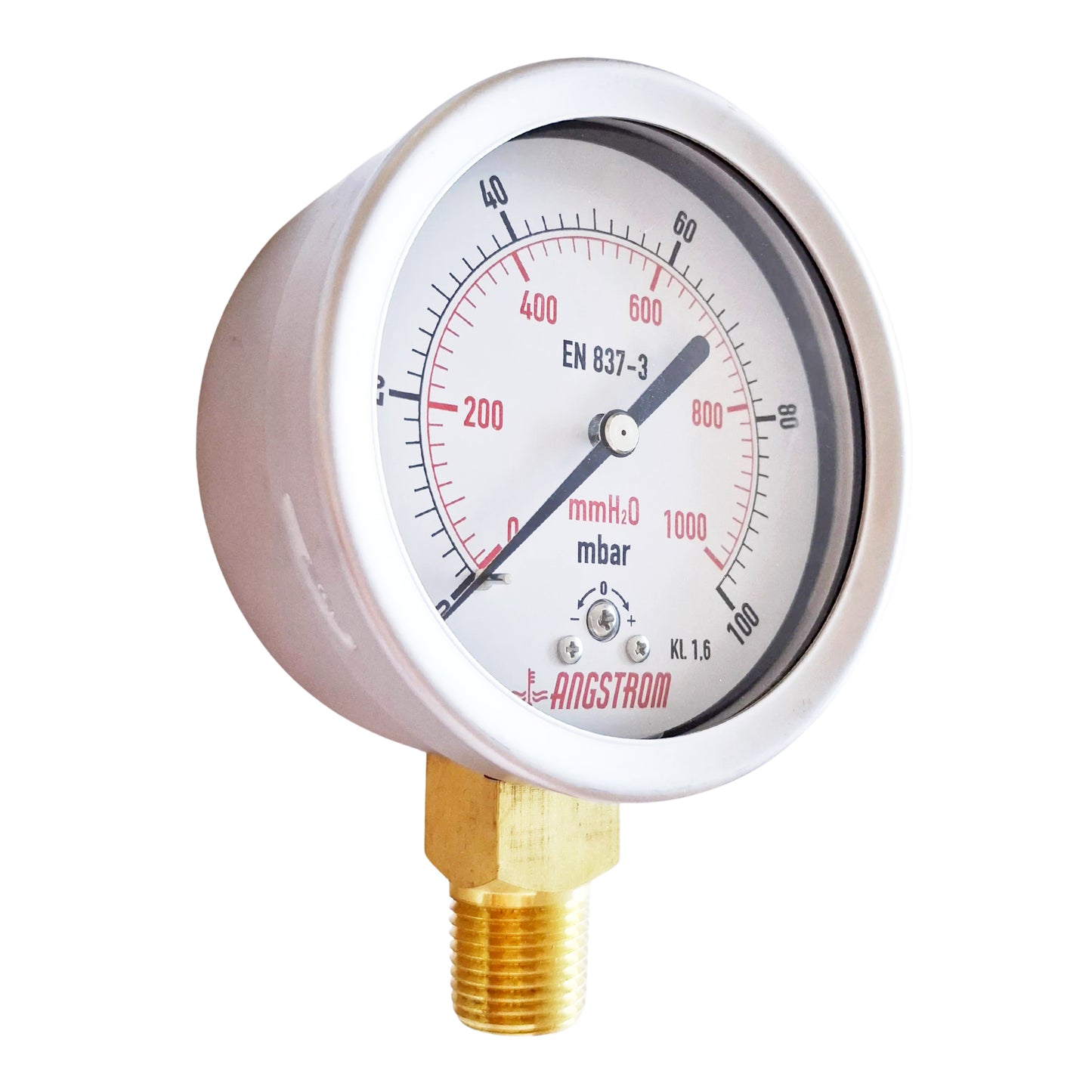 Angstrom capsule pressure gauge, dial 100mm, lower mount, 100mbar